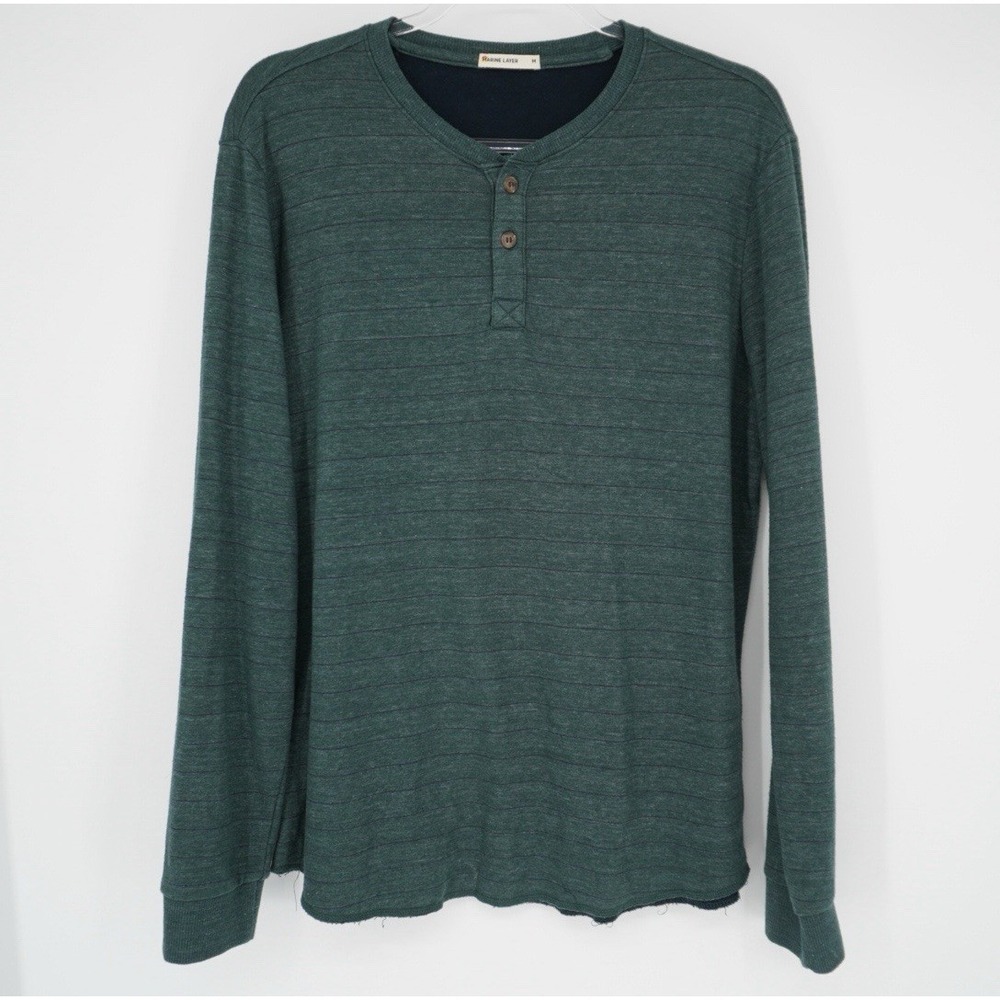 Marine Layer T-Shirt Mens Medium Green Henley Long Sleeve Tee Medium